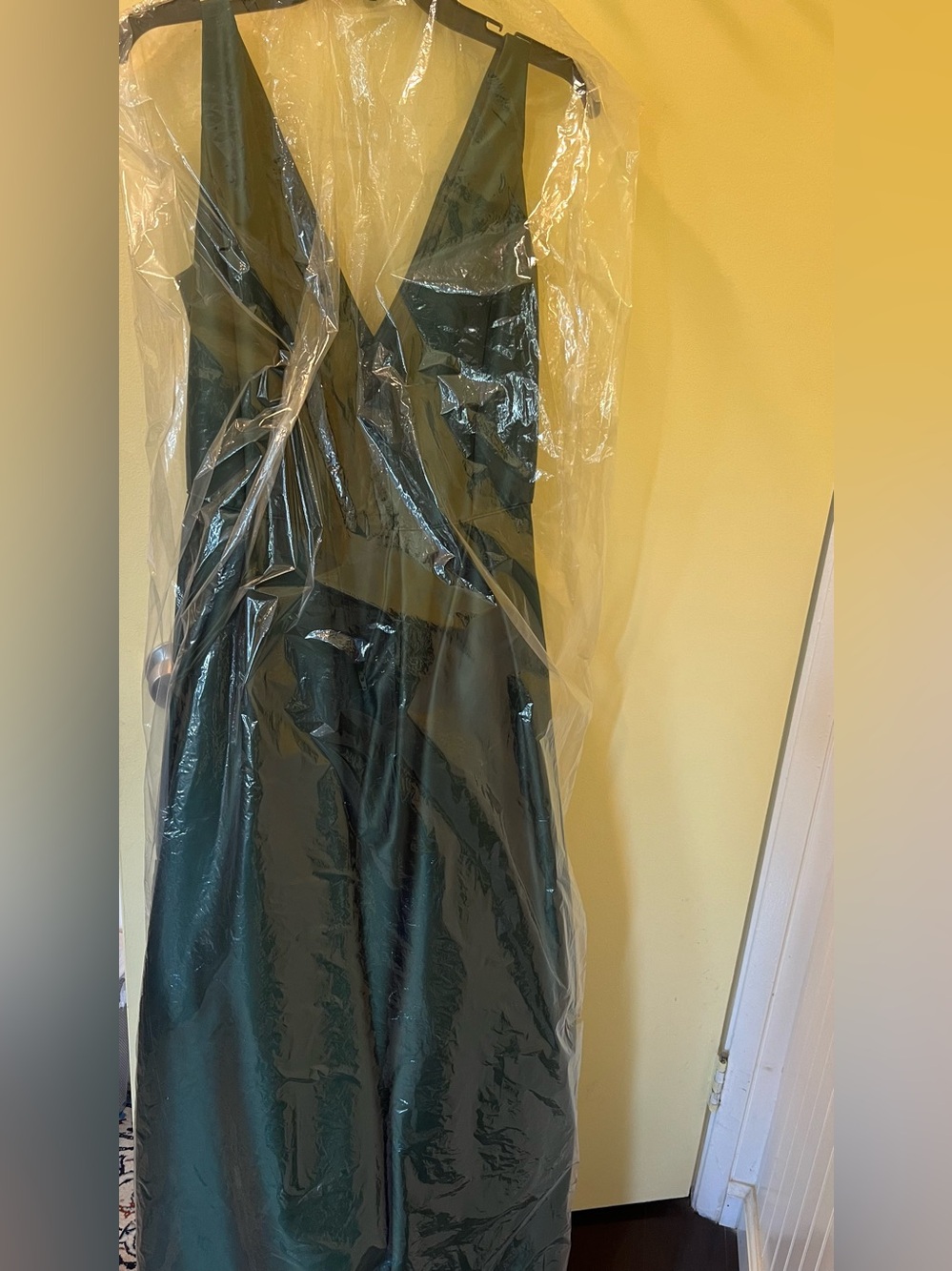Betsy & Adam Emerald Green V-Neck Satin Prom Gown-worn once - Picture 4 of 8